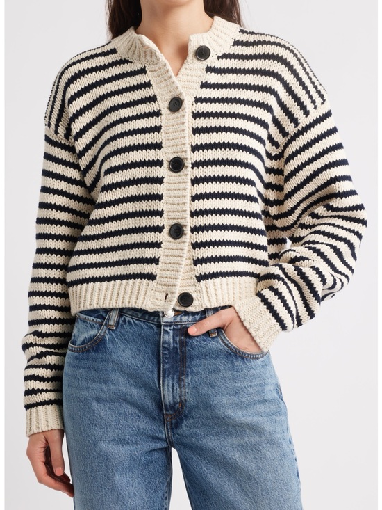 Frame Denim Sweaters - FRAME The Stripe Chunky Cotton Cardigan Size S
